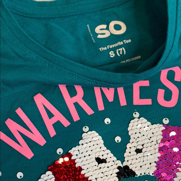 Cat & Jack Tea Long Sleeve Shirt with Warmest Wishes and Bears—Flip Sequins - Picture 3 of 4